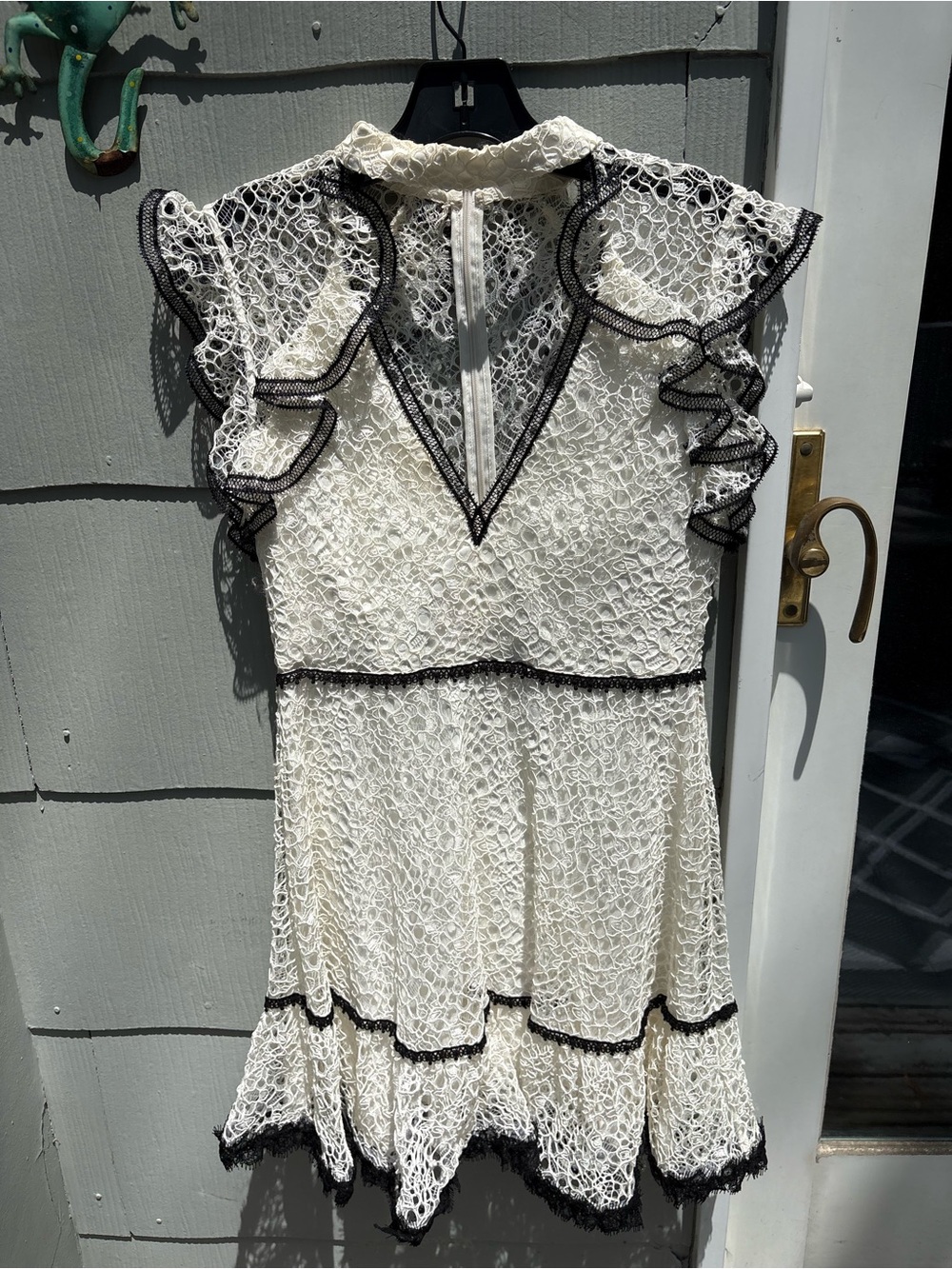 Alexis Ivory Lace Mini Dress with Black Trim